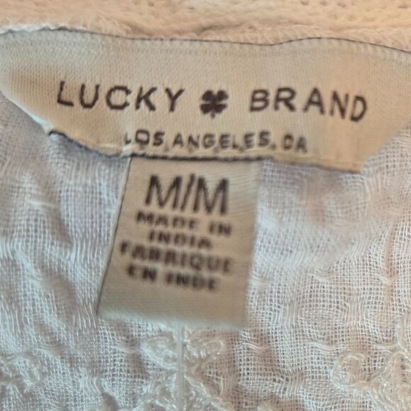 LUCKY BRAND Women's Sleeveless Sheer Top Crochet Accent Shirt Sz: M White - Picture 9 of 10